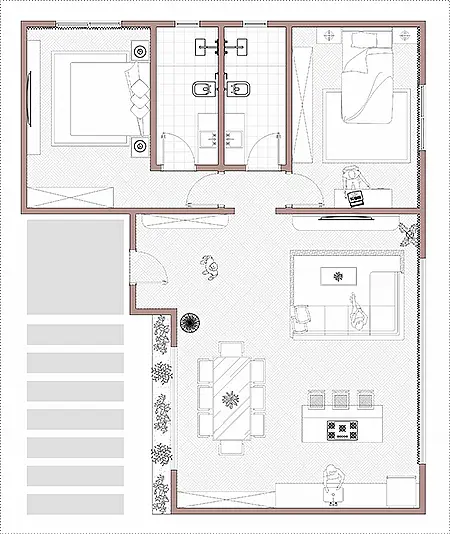Floor plan drawn with Dynamic Blocks